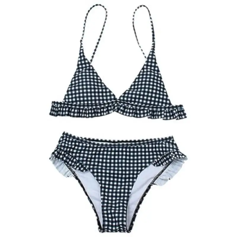 

Bikinis Set Plaid High Waist Ruffle Women's Swimsuit Sexy Two Piece Bathing Suits Swimming Women Dot Swimsuit Push-up Bikini Set