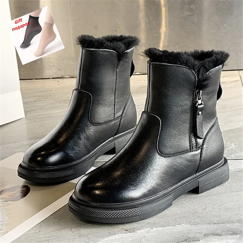 Zapatos de mujer; Новинка года; зимние кожаные женские хлопковые ботинки; шерстяные пинетки с боковой молнией; кожаные женские ботинки
