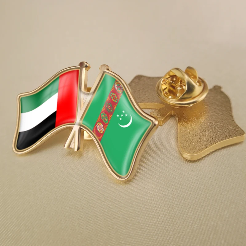 

United Arab Emirates and Turkmenistan Crossed Double Friendship Flags Lapel Pins Brooch Badges