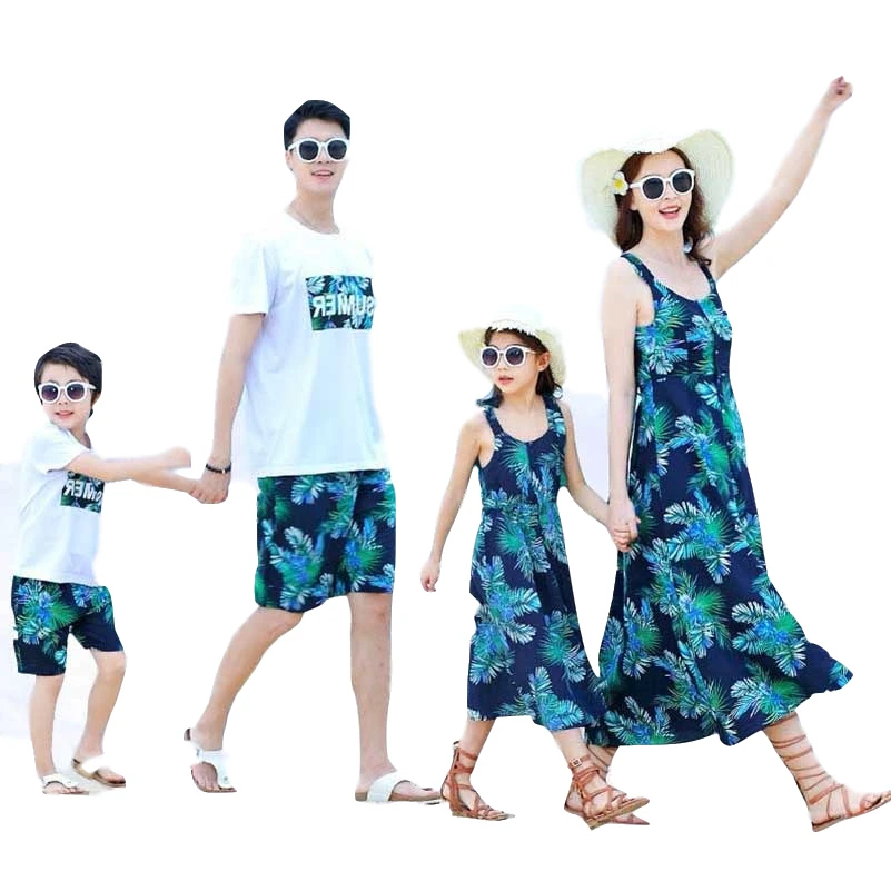 Летнее платье для мамы и девочки футболка папы сына + шорты комплекты одежды из 2