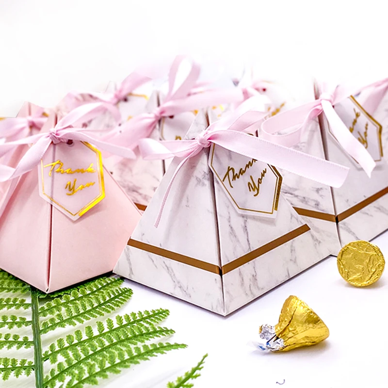 Caja de mármol de pirámide Triangular para dulces, cajas de regalos de boda, bombones, suministros para fiestas, 10 Uds.