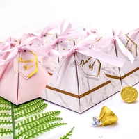 10 pcs triangular pyramid marble candy box wedding favors gifts boxes chocolate box bomboniera giveaways boxes party supplies