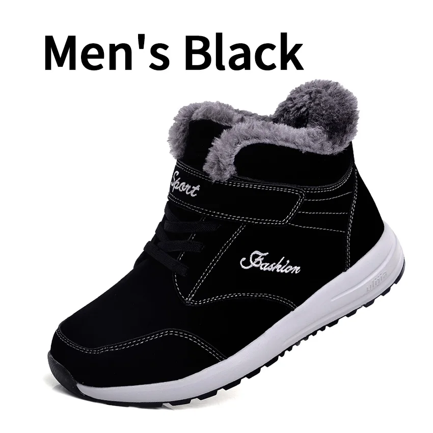 Men Black BIMUDUIYU зимние сапоги; женская обувь; Зимние ботильоны унисекс на плоской подошве; женские теплые плюшевые повседневные хлопковые кроссовки размера плюс - Цвет: Men Black