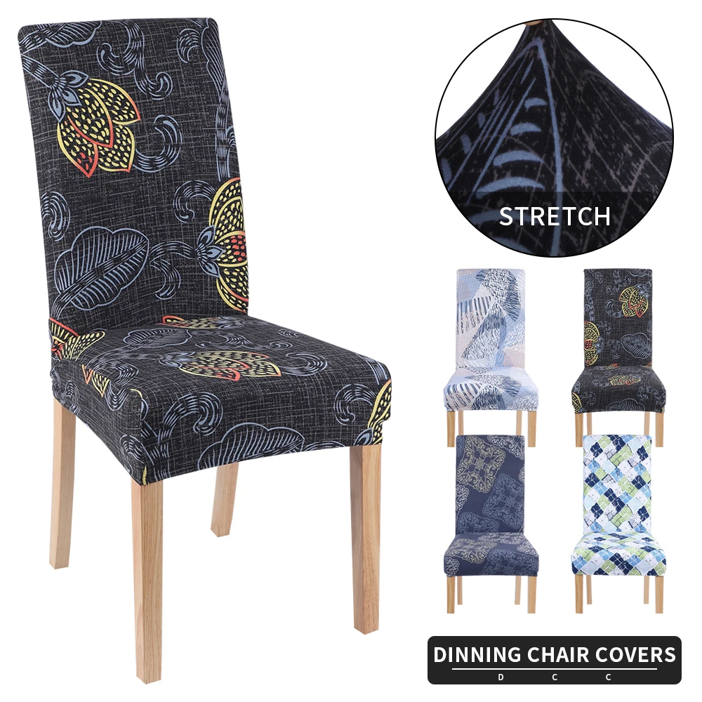 1 шт. Чехол для стула с цветочным принтом Эластичный чехол обеденного сиденья