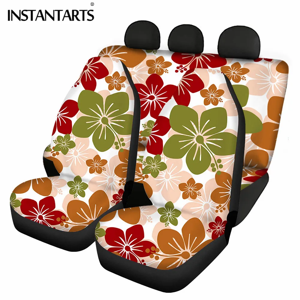 

INSTANTARTS Vehicle Seat Covers for Women Full Set Colorful Flower Design Car Seat Protector Cover Elastic Polyester Car Covers
