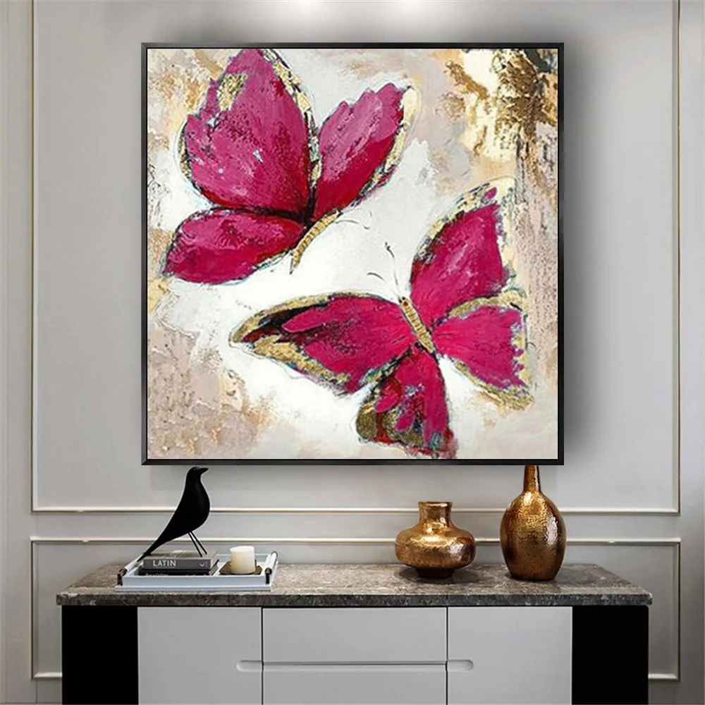 

Hand-painted oil painting insects abstract butterfly red blue canvas painting wall art modern children room decor art home decor