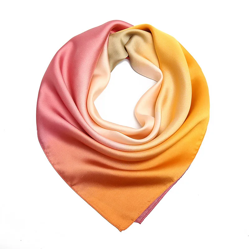 

2020 Spain Luxury Brand Ombre Plaid Stain Silk Scarf Women Soft Thin Shawls and Wraps Beach Cover-UP Stole Foulard Hijab 70*70Cm