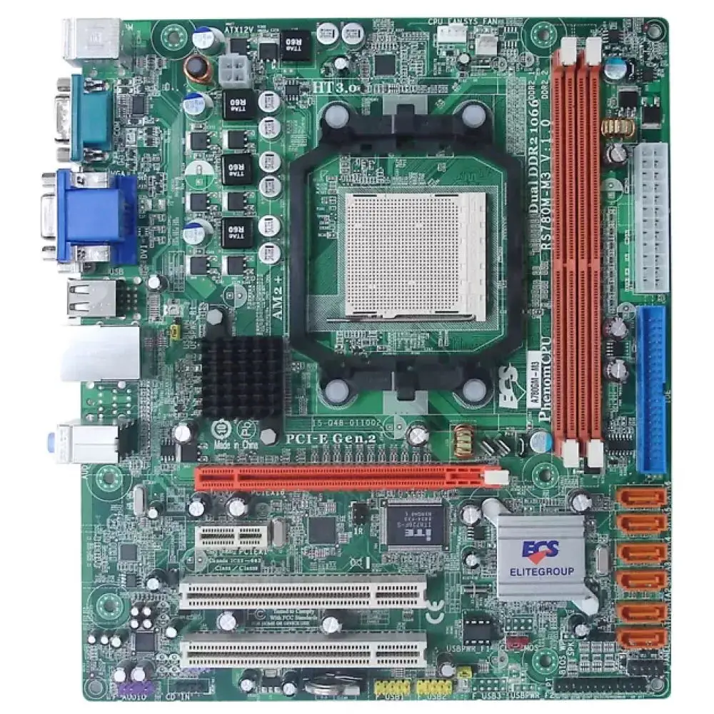 

Оригинальная материнская плата для настольного ПК с разъемом ECS AM3/AM2 + AMD 780G DDR2 1066 16 Гб PCI-E x16 6 x SATA 3 A780GM-M3 Micro ATX