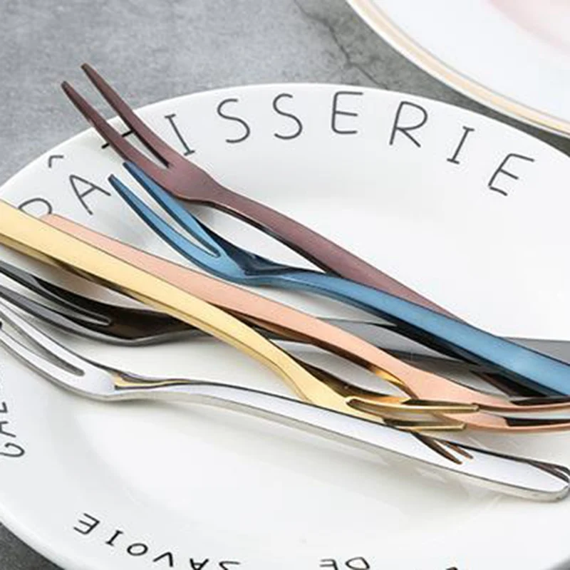 

6 pieces of stainless steel fruit fork creative color home kitchen western dessert sign supplies
