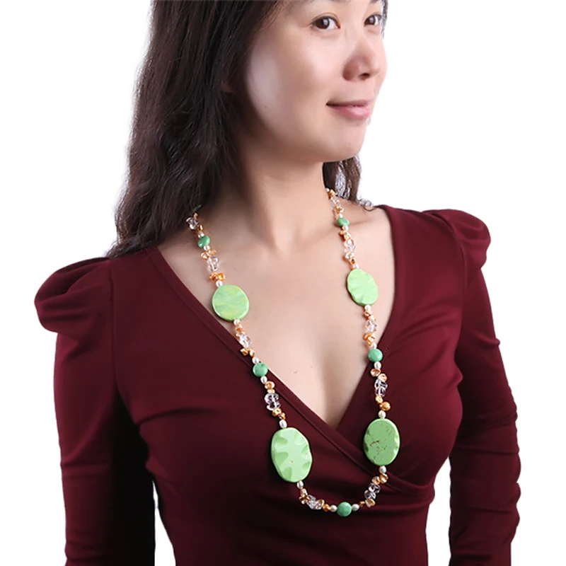 

JYX 5-7mm whtie oval freshwater pearl and green turquoise and irregular pearl necklace necklace Jewelry Gift for Women