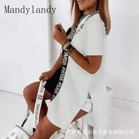 mandylandy women casual loose letter print shirt dress lady plus size short sleeve o neck mini dress