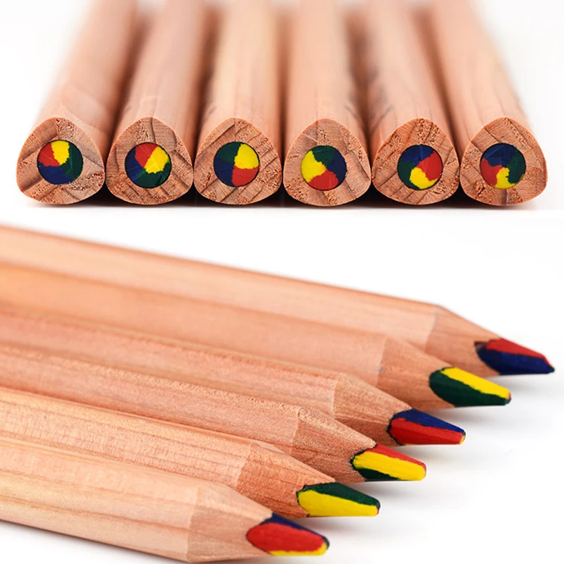 

6pcs/set Kawaii 4 Color Concentric Rainbow Pencil Metal Colored Pencil Set Art School Supplies for Kid Painting Drawing Graffiti