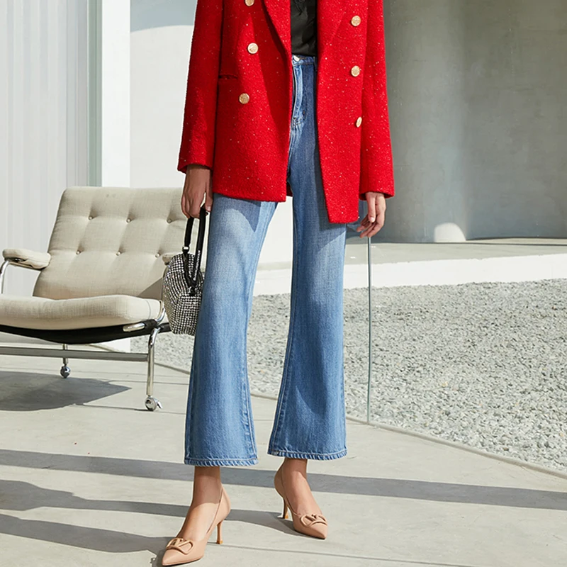 Женские джинсовые брюки SISPELL с расклешенным подолом высокой талией широкие штаны