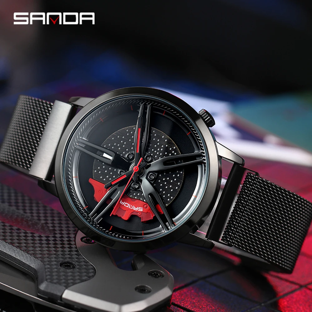 

SANDA New Special Wheel Series Dial Men Watch Steel Strap Hook Buckle Premium Quartz Movement Waterproof Gift Wristwatch 1040
