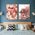 Настенная картина с розовыми пионами в скандинавском стиле, Простой Настенный постер на холсте с цветами для украшения интерьера гостиной и дома