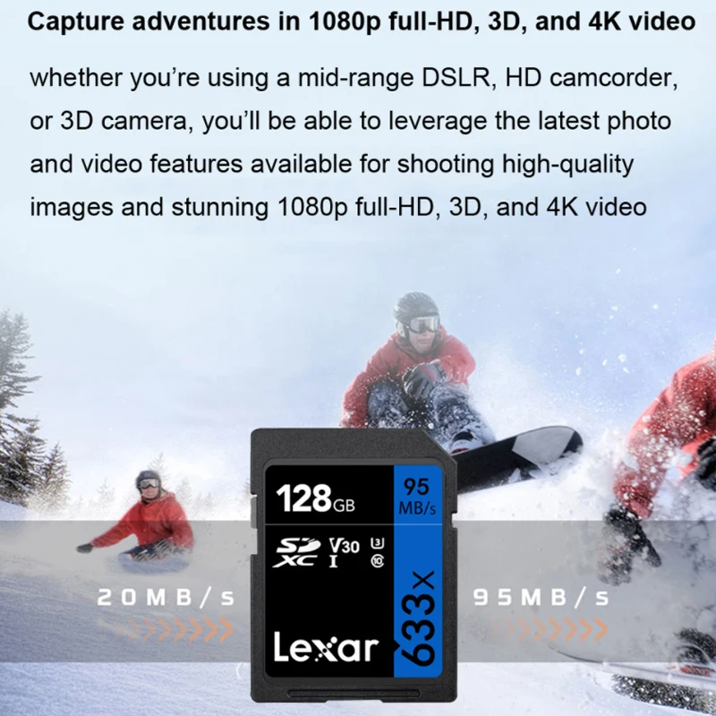 Карта памяти Lexar SD 32 Гб 633X U3 класс 10 128 ГБ UHS I C10 64 карта 256 1667X для камеры|Карты
