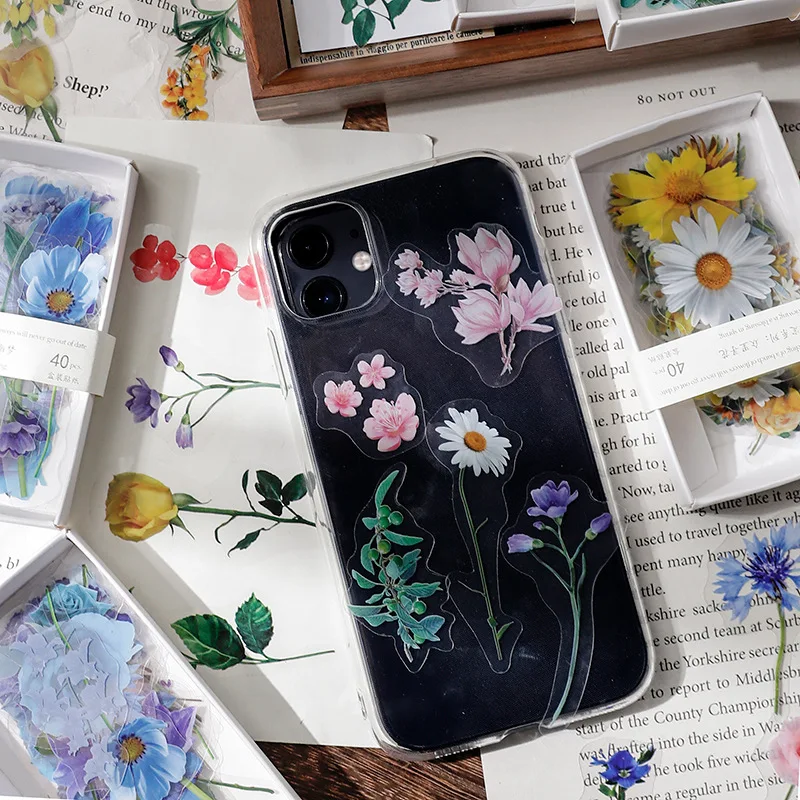 40 шт ПЭТ прозрачные розы в форме цветка Цветочные наклейки &quotрастения&quot для DIY