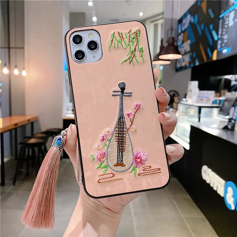 

Chinese Style Embroidery Anti-fall Phone Case Back Cover Protective Shell For Huawei P40 P30 Nova 7 6 5i SE Honor 20 30 Pro Lite