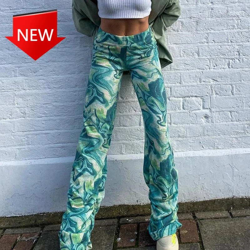 

Green Tie Dye Skinny Pants Fashion Casual E Girl Trousers Sweatpants 2021 Summer Joggers Women Sexy High Waist