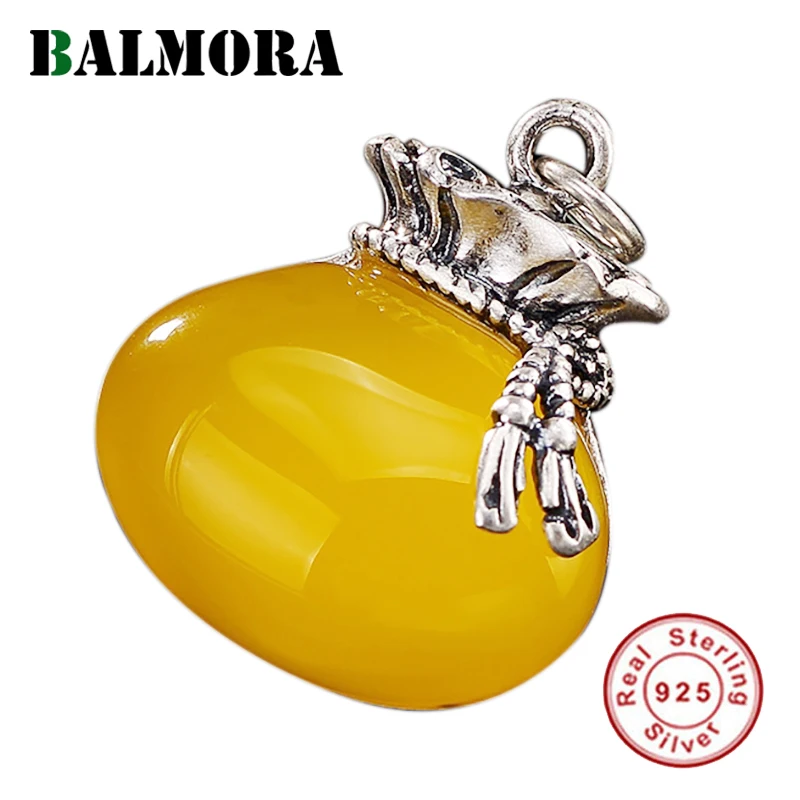 BALMORA Настоящее 990 чистое серебро желтый халцедон кошелек подвески для женщин специальный подарок винтажное элегантное модное ювелирное изделие без цепи