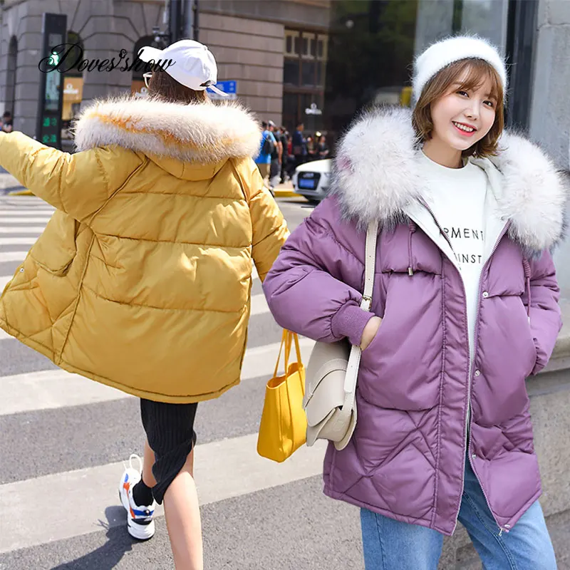 

Fur Collar Hooded Winter down jacket Jacket Thick Warm Loose Casaco Feminino Abrigos Mujer Invierno Cotton padded Wadded Parkas