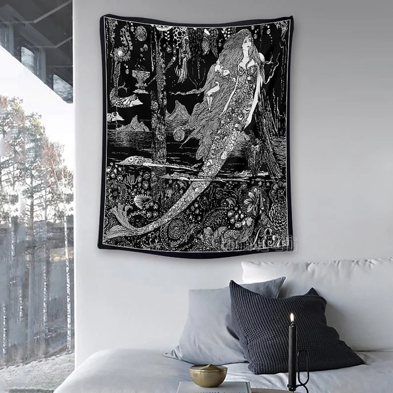 

Mermaid Black Tapestry Bohemian Art Home Decor