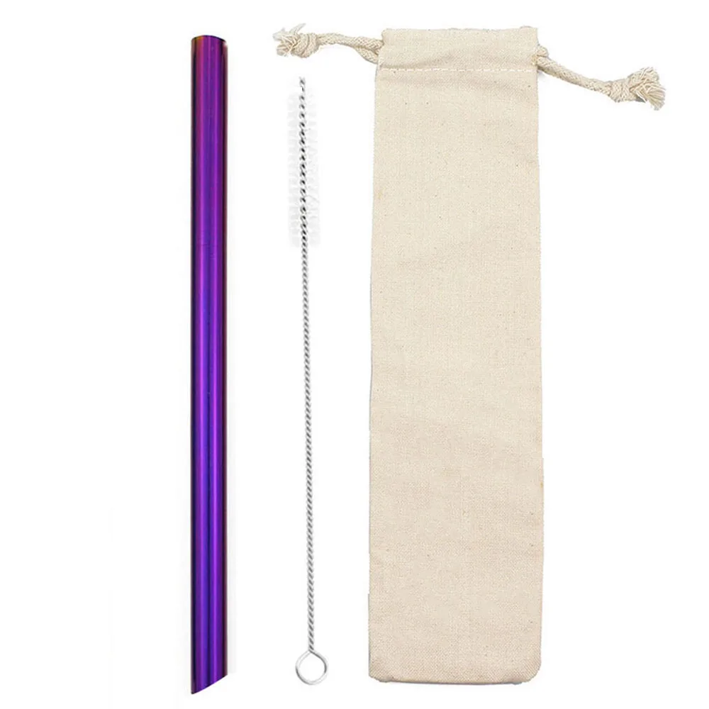 Purple Pointy 3 шт многоразовые металлические соломинки для питья из нержавеющей стали 304 соломинки прямые остроконечные соломинки для питья с мешочком для чистки кистей - Цвет: Purple Pointy