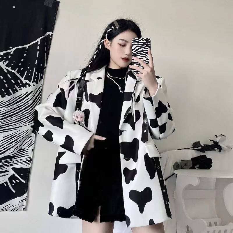 

Small Suit for Women 2021summer Style Cows Pattern Loose Casual Suit Jacket Fashion