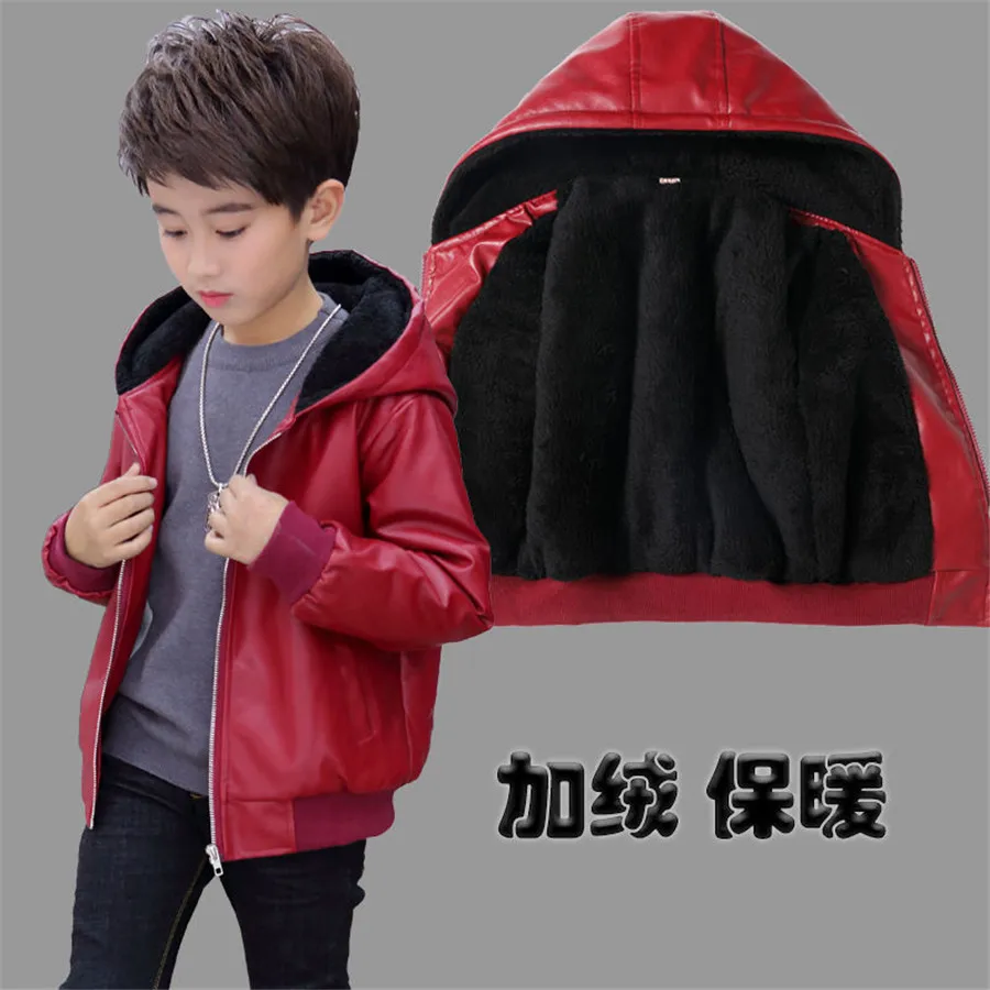 От 3 до 14 лет пальто для мальчиков Теплые Куртки из искусственной кожи с вельветом