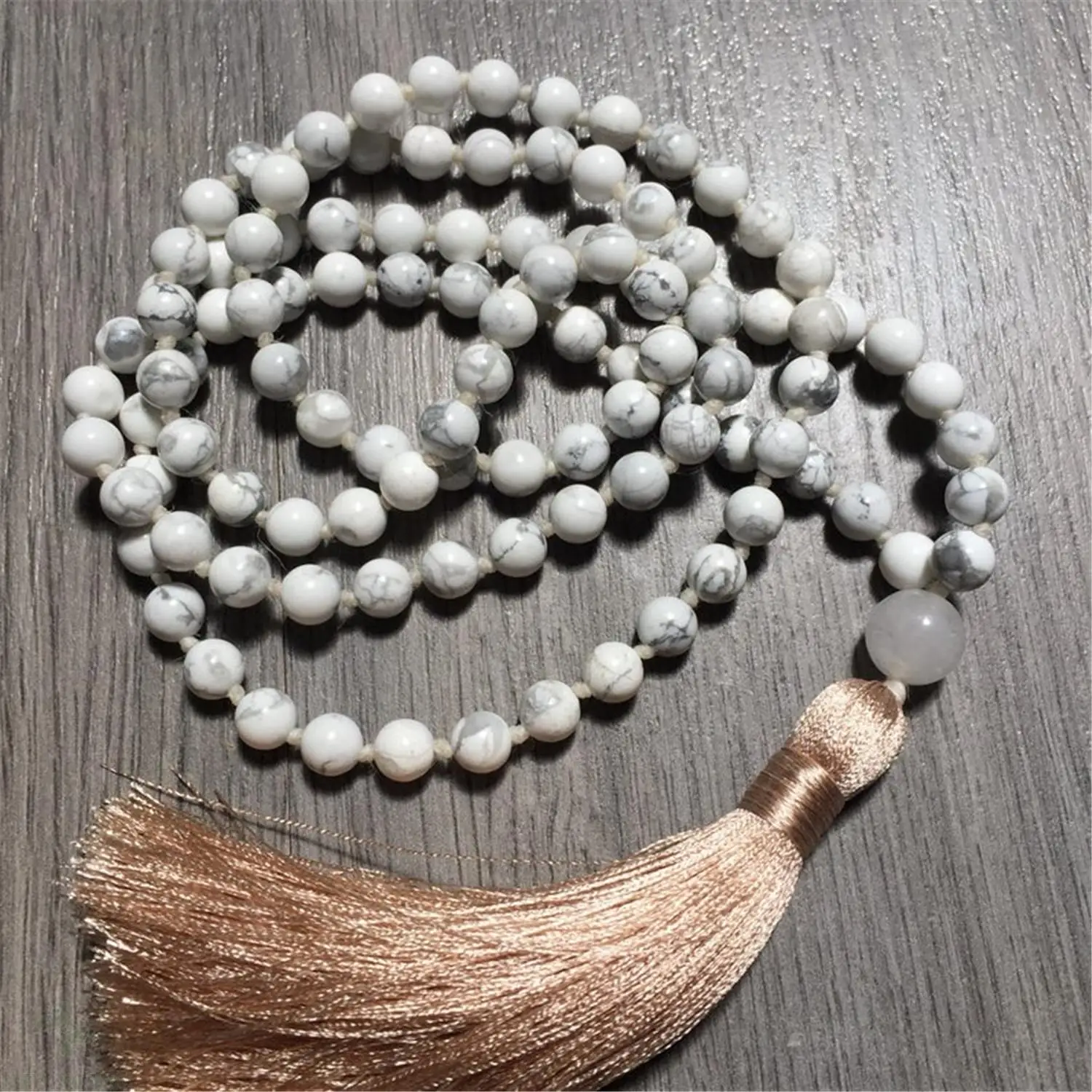 

8mm Howlite 108 Beads Handmade Tassel Necklace Retro Chakra Yoga Mala Religious