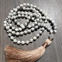 8mm howlite 108 beads handmade tassel necklace retro chakra yoga mala religious