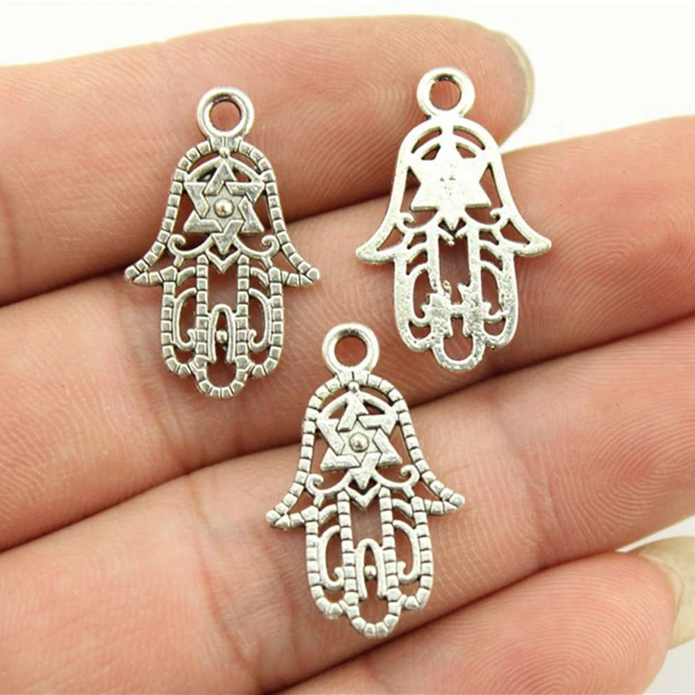 WYSIWYG 20 шт 24x15mm Hamsa Рука Звезда Давида Подвески Шарм Хамса со Звездой Давида|hand