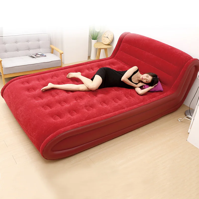 Sexy Inflatable Bed Sofa Bedroom Furniture With Electric Pump Soft Elastic Velvet Face Folding Beds Muebles For Two People | Мебель