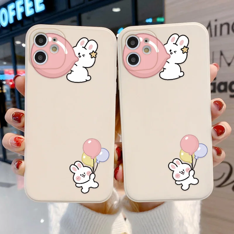 

Cut Rabbit Painted Case For iPhone 11 Pro Max Case Funda For iPhone 12 Pro Max XS XR X 6 6S 7 8 Plus SE 2020 12 Mini Back Cover