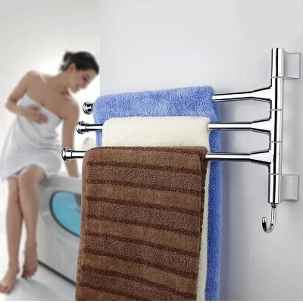 

Поворотная вешалка для полотенец, настенный держатель для полотенец, вешалка для полотенец из нержавеющей стали для ванной комнаты с 3 пово...