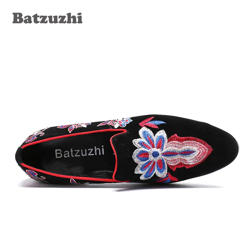 Batzuzhi/итальянская мужская обувь черные замшевые мужские лоферы с вышитыми