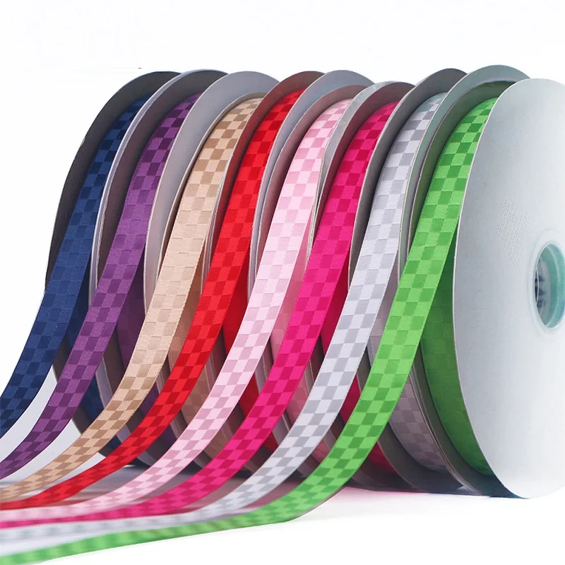 

HOT SALE Pink Green Checkered Satin Ribbon Gift Flowers 9mm Packaging Wedding Party Decoration Hair Bows Ribbons