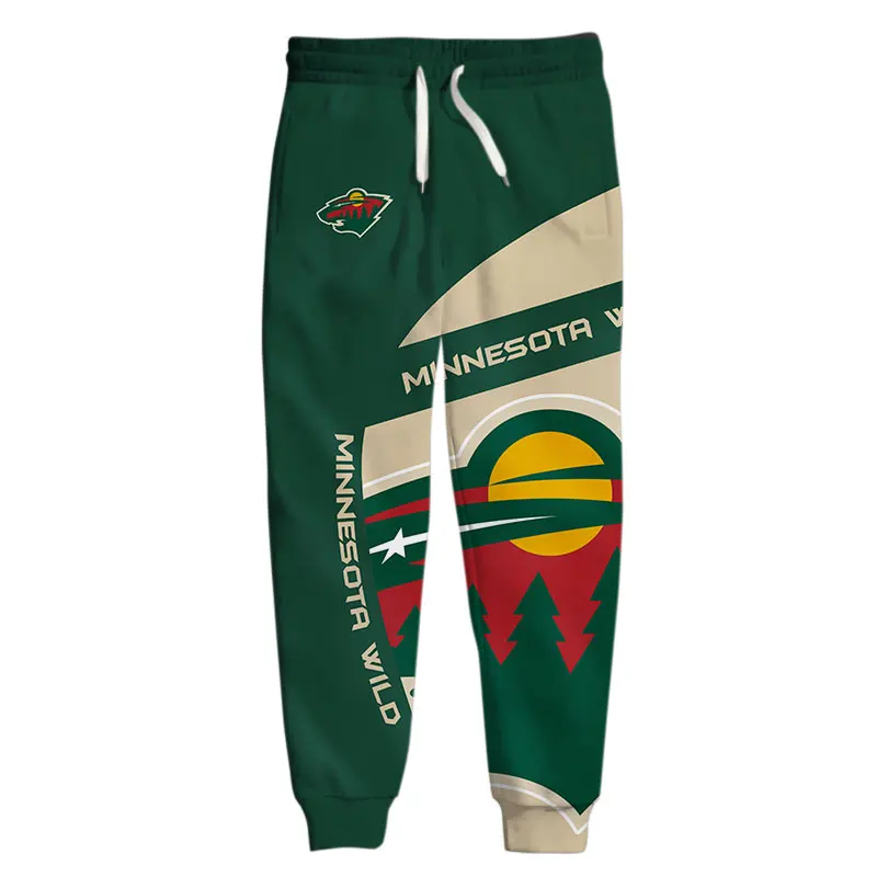 

Minnesota men's casual pants Stitching design green bear print Wild Sweatpants
