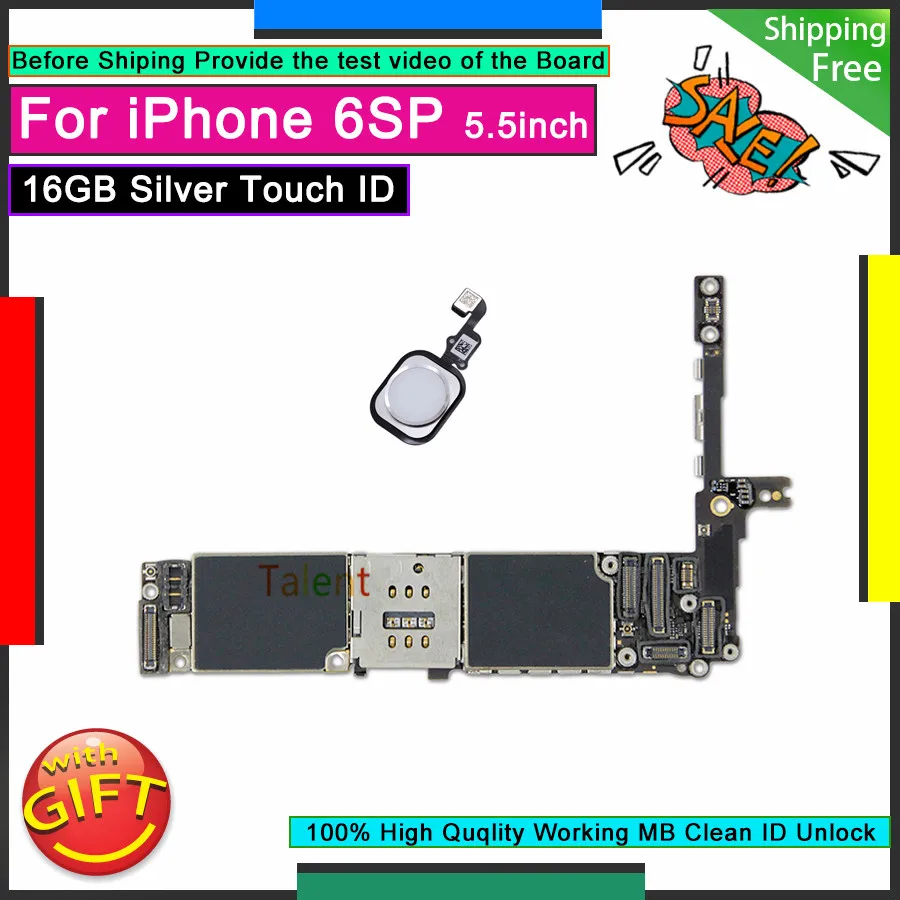 

For IPhone 6S Plus Motherboard 16GB Silver Touch ID Home Button Unlocked Original Mainboard Good Logic Board Tested all Function
