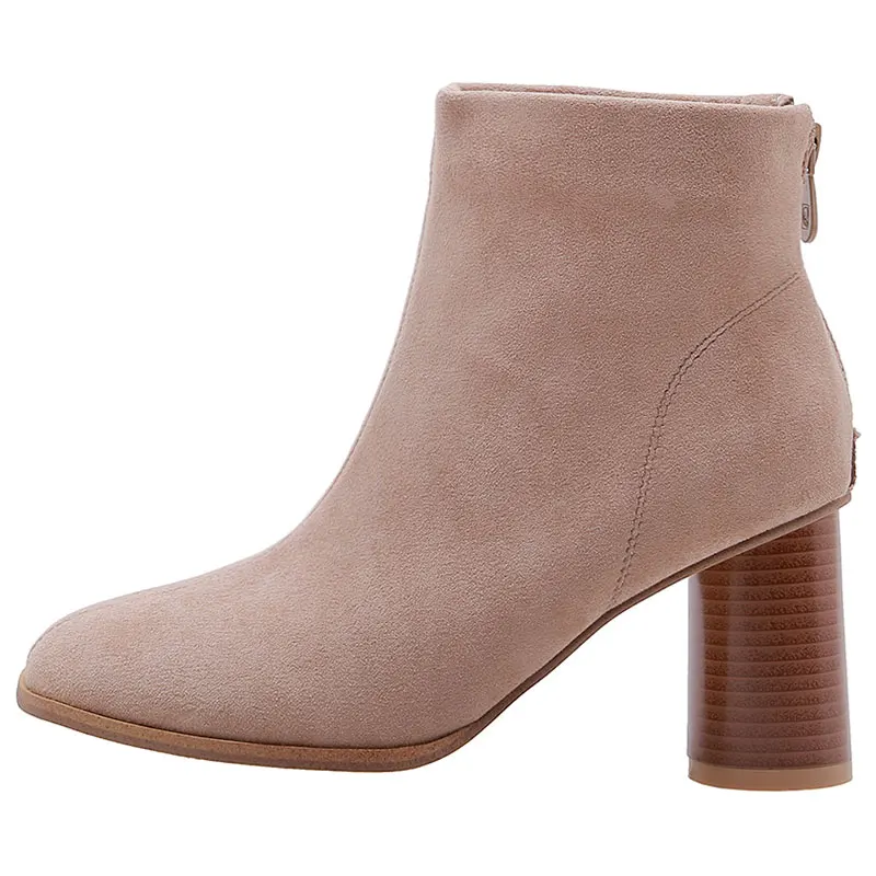 Sgesвье зимние женские ботинки из флока на высоком каблуке ботильоны с круглым