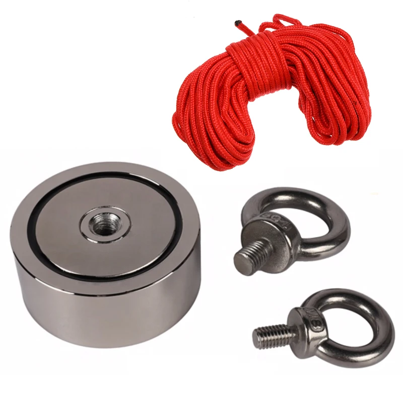 

250KG Strong Neodymium Magnet Double Side Search Magnet Hook D60mm Super Power Salvage Fishing Magnet Holder With 10M Rope