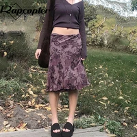 rapcopter floral pencil skirts slim mid claf skirts low waisted vintage skirts cute women holiday harajuku korean skirt autumn