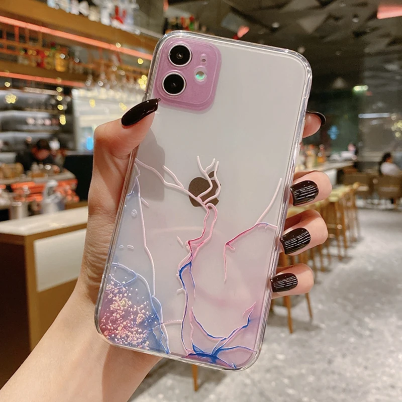 

Watercolor Painting Transparent Phone Case For iPhone 12 11 Pro Max 12 Mini X XR XS Max 7 8 Plus Shockproof Soft TPU Back Cover