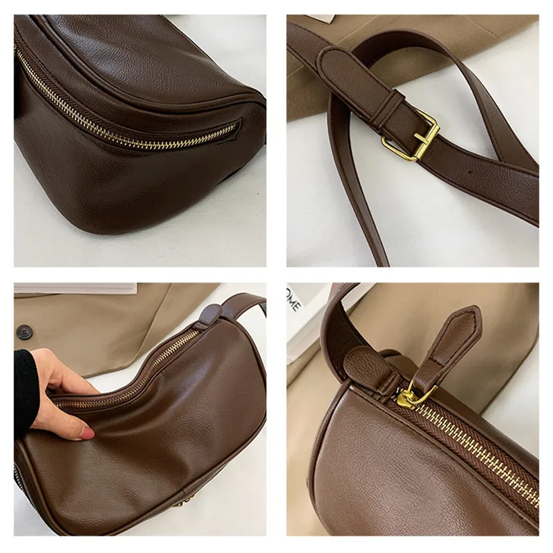 

Women's Messenger Bag Vintage Korean Solid Color One Shoulder Underarm Bag Soft Leather Saddle Square Crossbody Bags For Women