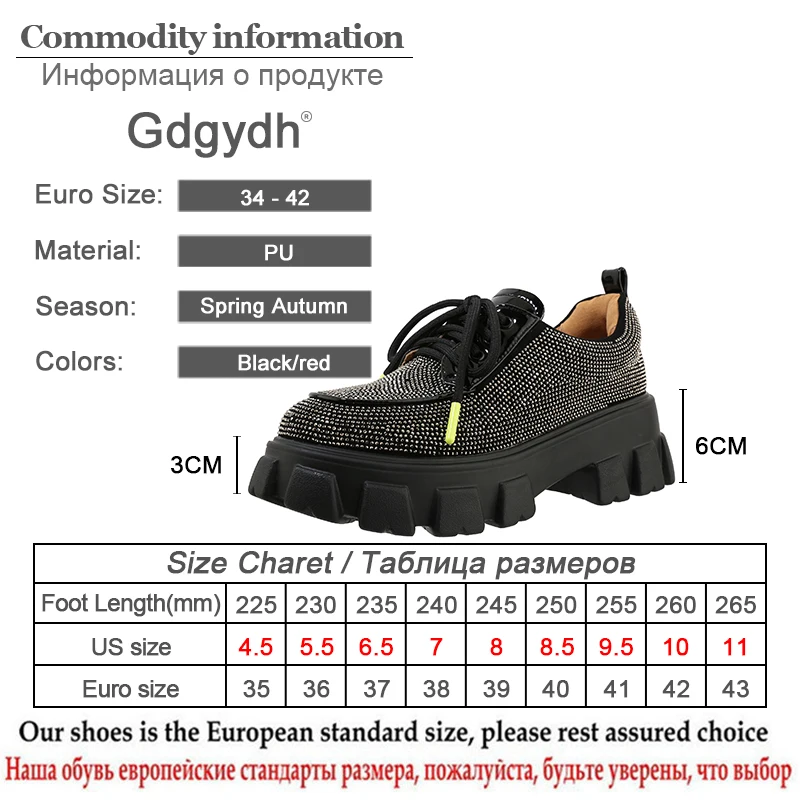 

Gdgydh Sexy Bling Rhinestone Women Chunky Sneakers Vulcanize Shoes Platform Flat Shoes Free Delivery Black Red Gothic Punky New