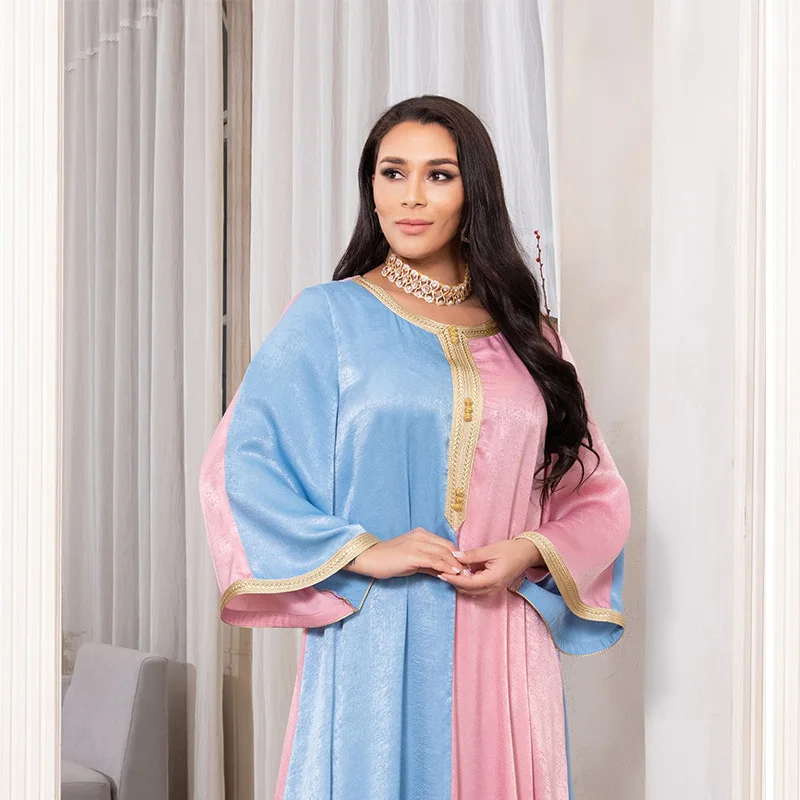 2021 Middle East Women's Fashion Color Matching Phnom Penh Muslim Women's Arab Robe Dress