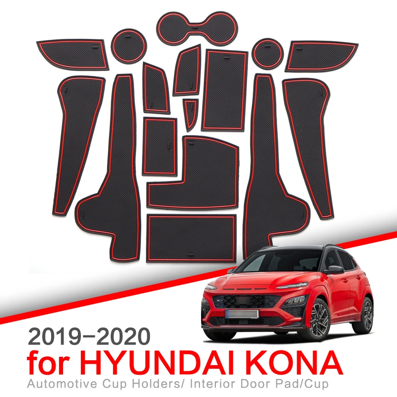 ZUNDUO Car Gate Slot Cup Mat for Hyundai Kona 2019 ~ 2022 Cup Holder Anti-Slip Door Groove Non-slip Pad Accessories car styling