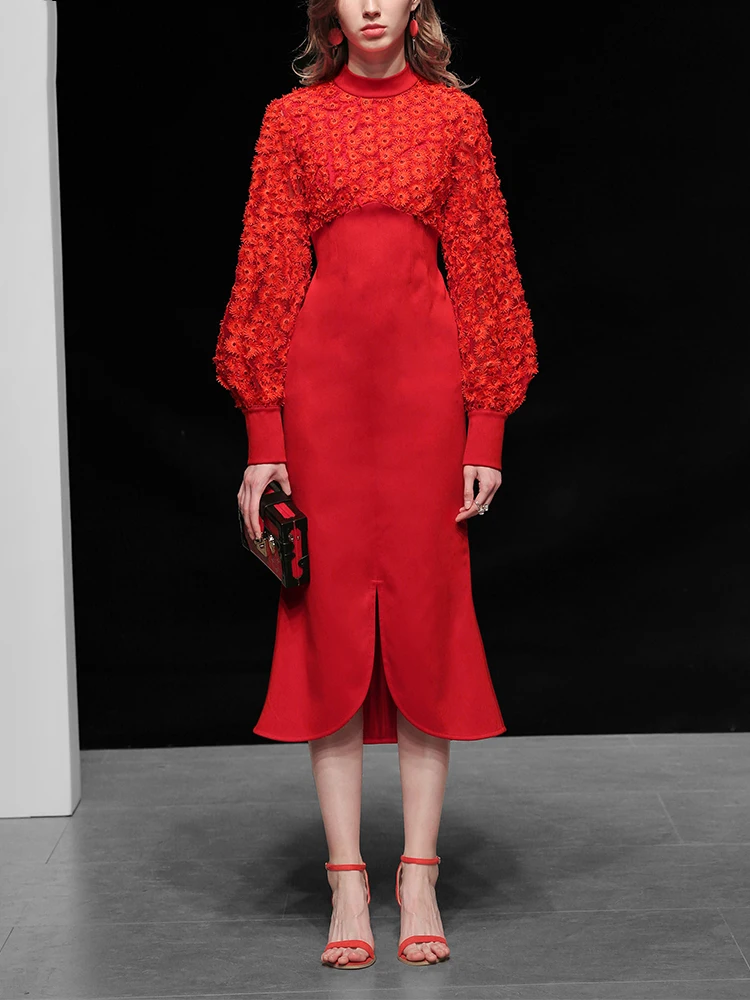 2020 Для женщин сезон: весна–лето фонарь Длинные рукава кружевное лоскутное