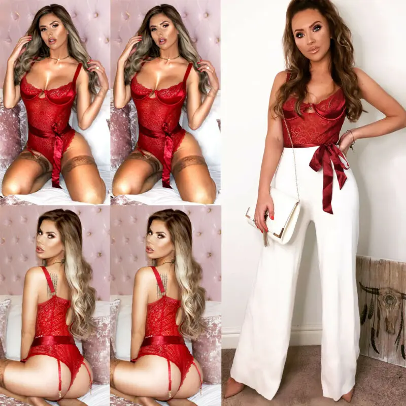 Красный женский сексуальный бандажный боди на шнуровке трико комбинезон топы