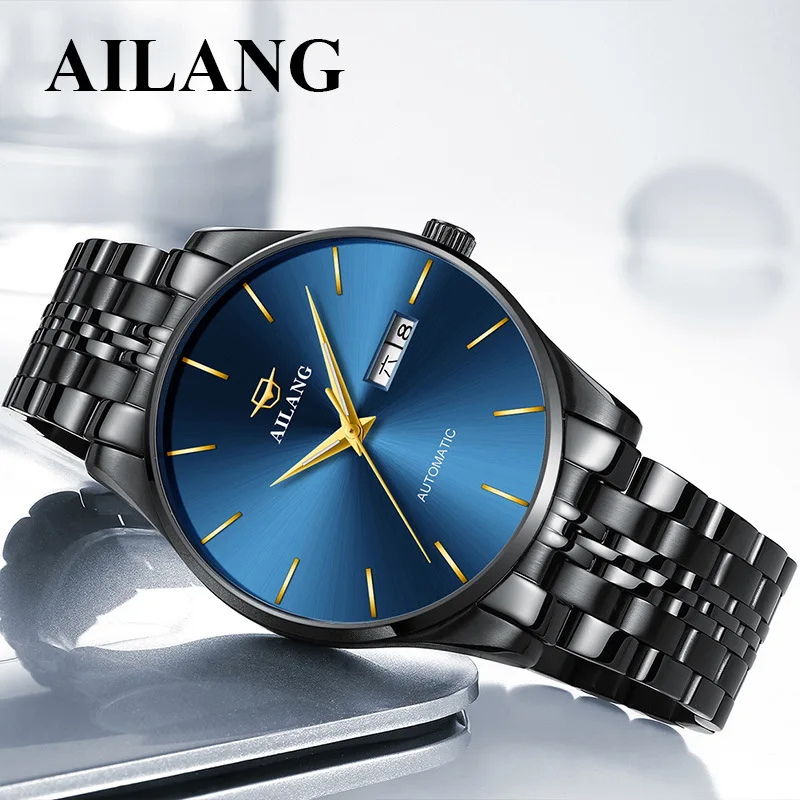 Men's Watch Fashion Casual Mechanical Watch Automatic Stainless Steel Luminous Waterproof Blue Dial Miesten Kello AILANG 8618